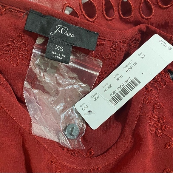 J Crew Mixed Embroidery Shirt Lace Top Red NWT XS - Picture 2 of 10
